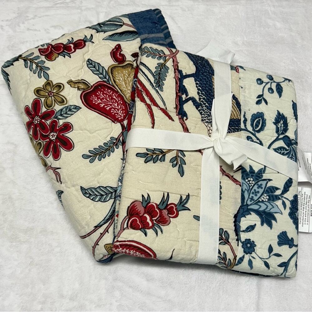 2 Pottery Barn Fiorella Floral Patchwork Quilted King Sz Pillow Sham Covers NEW